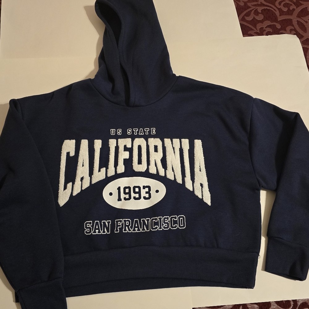 Navy California Cropped Hoodie